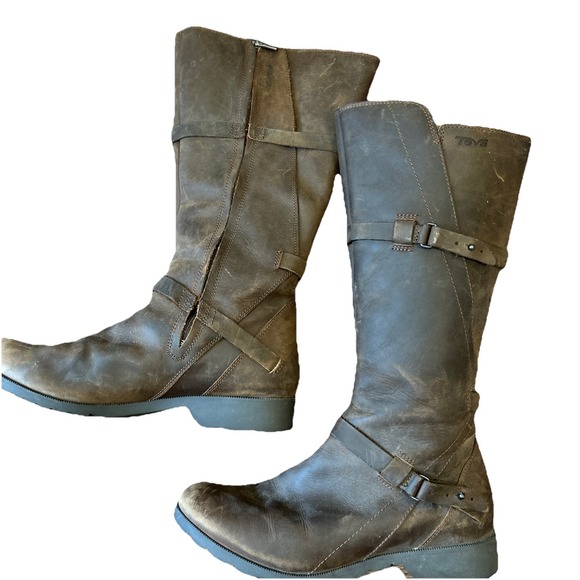 TEVA De La Vina Womens Sz 9.5 Waterproof Leather Riding Boots Brown Tall 1003011 - Picture 9 of 13